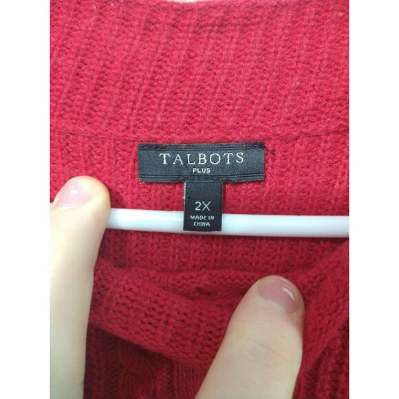 Talbots Sweater Womens 2X Red Lambs Wool Blend Pullover Crew Neck Cable Knit - Picture 5 of 7